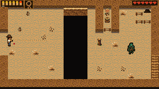 The cowboy throwing a lasso across a canyon toward a hitching post